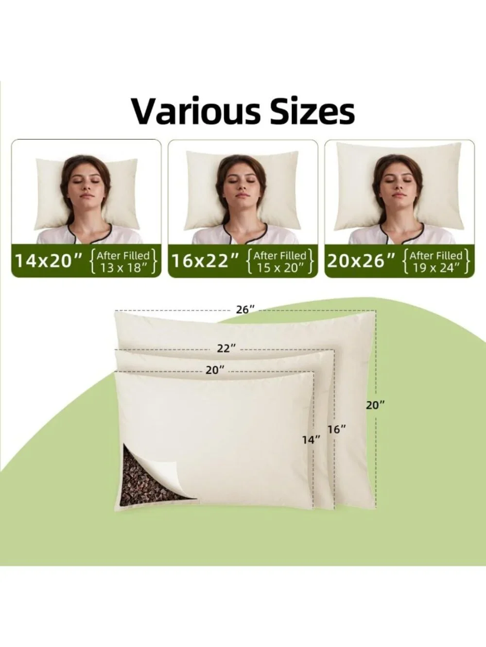 Organic Buckwheat Pillow 20x26 | Adjustable Height | Neck Support & Comfort